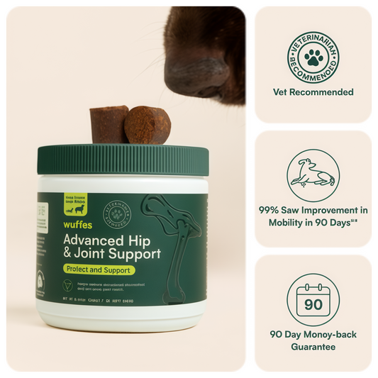 Wuffes Advanced Dog Hip and Joint Supplement with Glucosamine, Chondroitin, Omega 3, MSM, and Green Lipped Mussel, 120 Pork Flavored Chews for Small and Medium Dog Breeds 180g